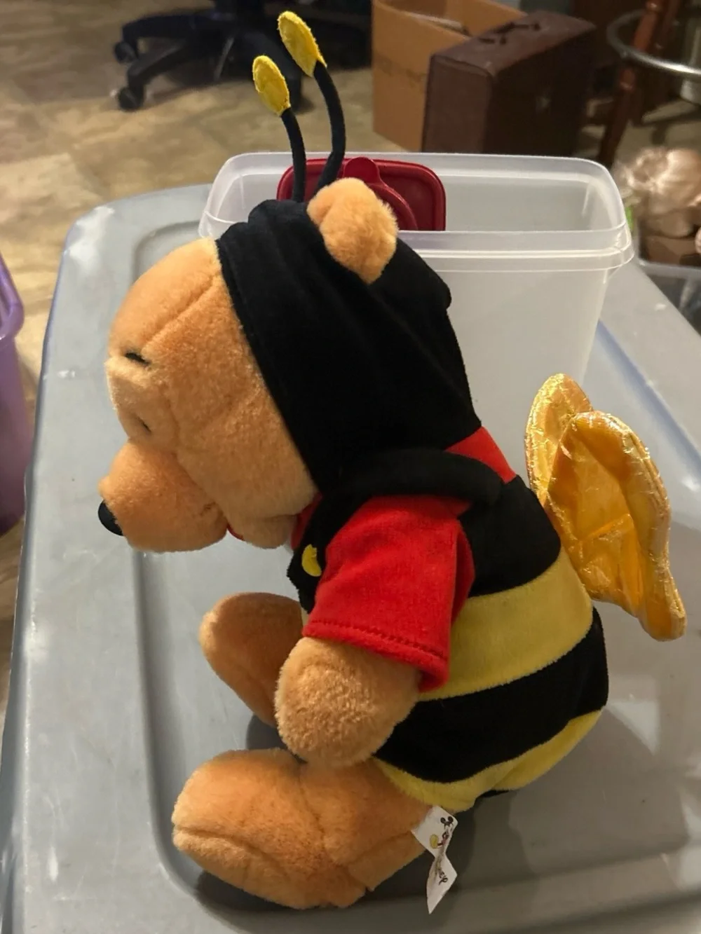 Disney Pooh Plush in Red Shirt & Yellow Black Bee Outfit